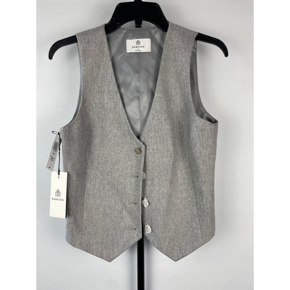 Babaton Deniro Heather Light Grey Wool Blend Luxurious Academia Retro Vest Sz 6